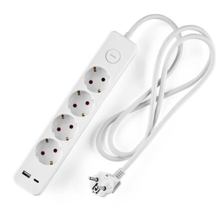 Разклонител Muhler с ключ, 4гн.+2X USB порта тип А+C(бързо зарядно)